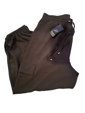 NWT Adrianna Papell Dark Green Drawstring Cargo Joggers Size XL